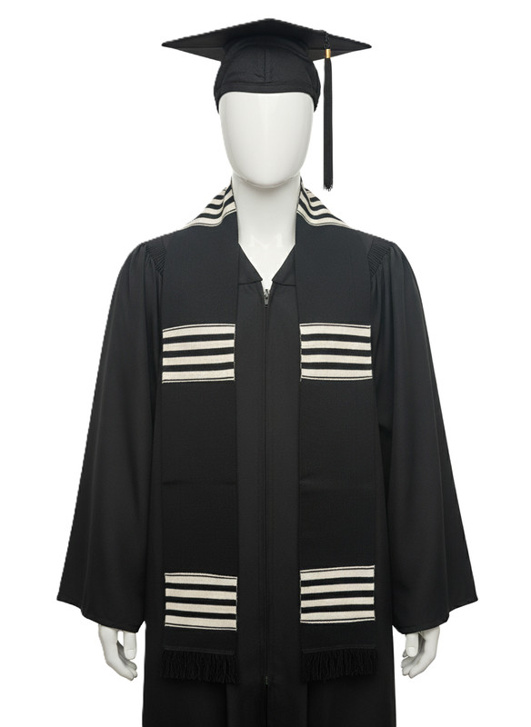 Black White Kente Stole, Authentic Kente made in Ghana, Graduation Ceremonial