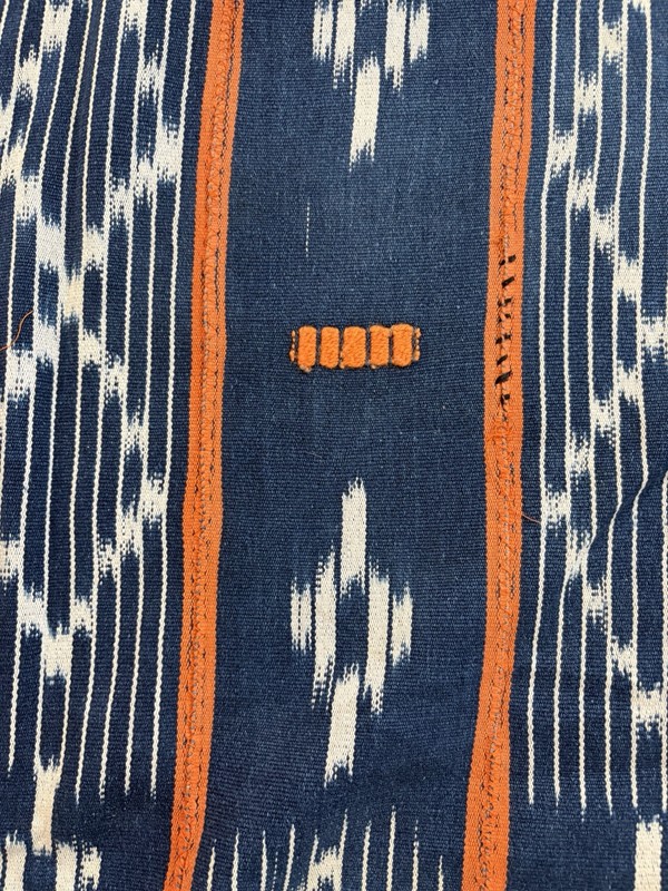 Vintage African Indigo Baule Fabric Orange Stripes Mudcloth 55”L x 41”W (2)463 gallery