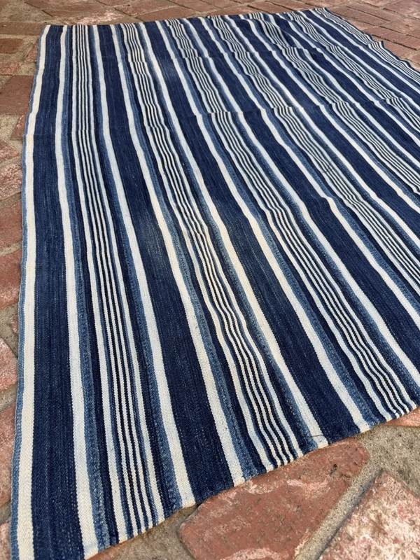 Vintage African Indigo Denim Mudcloth Stripes 57”L x 43”W | No. 98 gallery