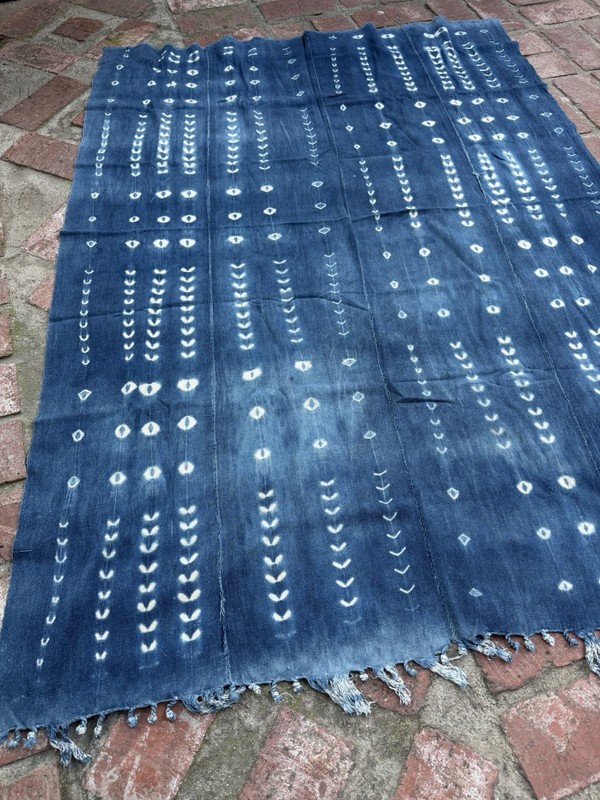 Vintage African Indigo Denim Shibori Mudcloth 58” L x 42” W Textile | No. 179 gallery