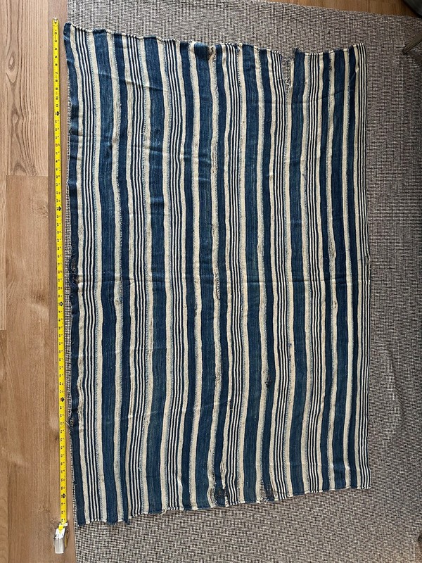 Vintage African Indigo Denim Mudcloth Stripes 41" x 62" gallery