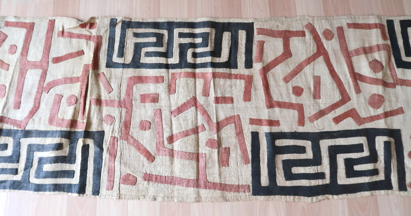 Vintage African Kuba Cloth 160" x 23" Handwoven Raffia Long Panel Congo Textile gallery