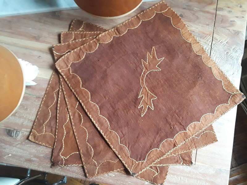 Set of 4 African bark cloth wall hangings/placemats, woven design gallery