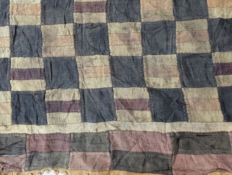 Vintage African Handwoven Patchwork Kuba Cloth Raffia Textile Runner 140x30in gallery