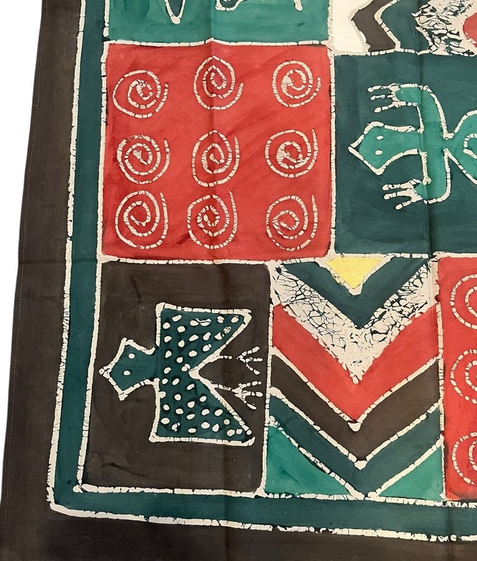 Vintage African Zimbabwe Batik Hand Painted 100% Cotton Wall Decor Tablecloth gallery
