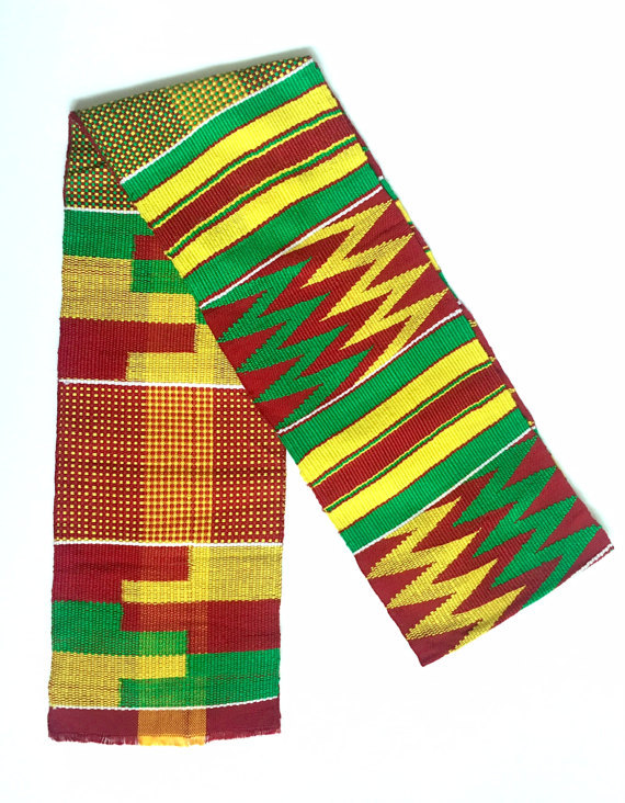 Asante Kente Scarf Handwoven School Sash Wedding Stole AfricanTextile Art Cloth