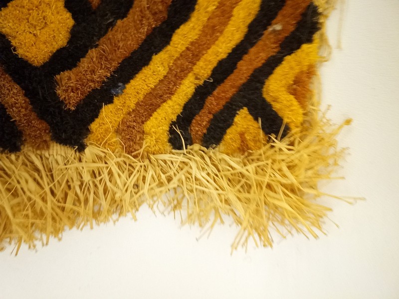 Vintage African raffia textile Kuba Kasai geometric 28x23" gallery