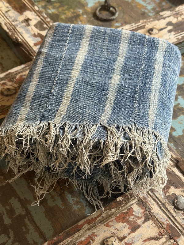 Vintage African Indigo Denim Shibori Stripe Mudcloth | No. 71 gallery