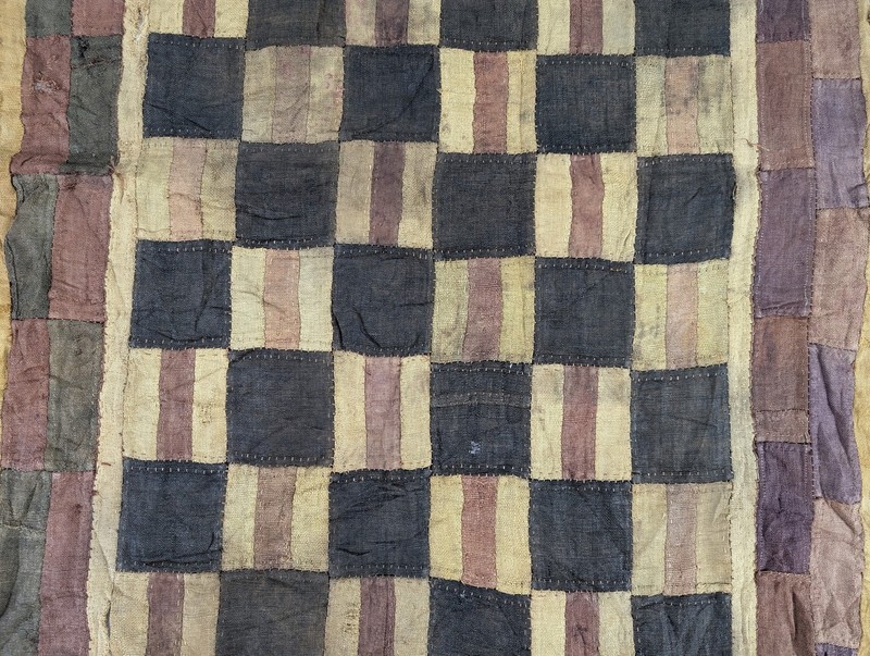 Vintage African Handwoven Patchwork Kuba Cloth Raffia Textile Runner 140x30in gallery