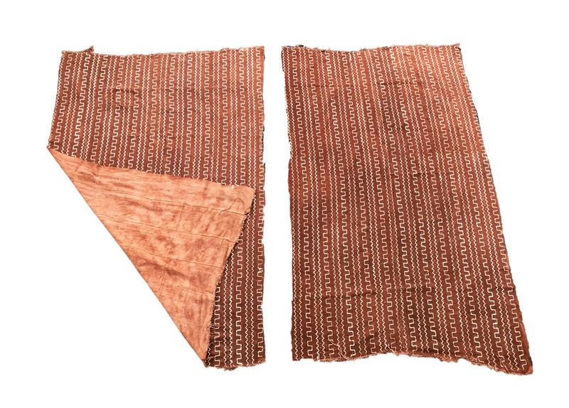 Pair Of African Bogolan Textile Brown and white Mud Cloth 64" by 41" gallery
