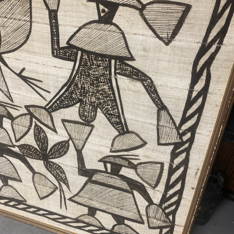 Vintage Framed African Korhogo Mud Cloth Senufo Tapestry Ivory Coast 42” X 67” gallery