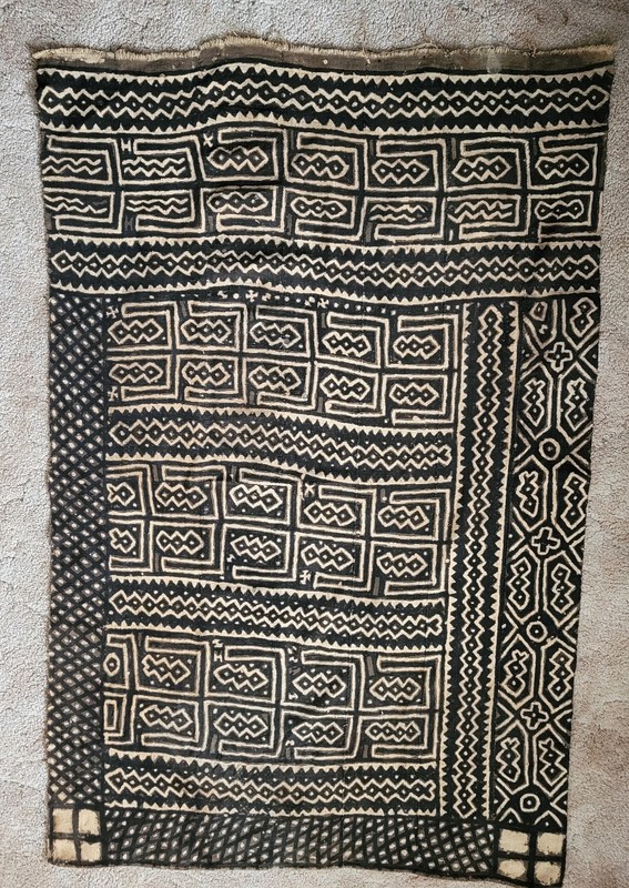 African Hand spun Woven Dyed Vintage Mud Cloth Throw Black, Cream, 36"x55"