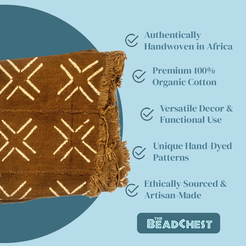 Caramel Brown Bogolan Mali Mud Cloth Cross Design African Cotton Handmade gallery