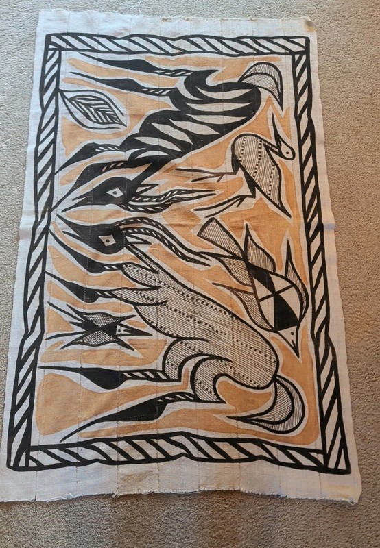 African Textile Art Mud Cloth Abstract Animal Design | 61 x 37 inches