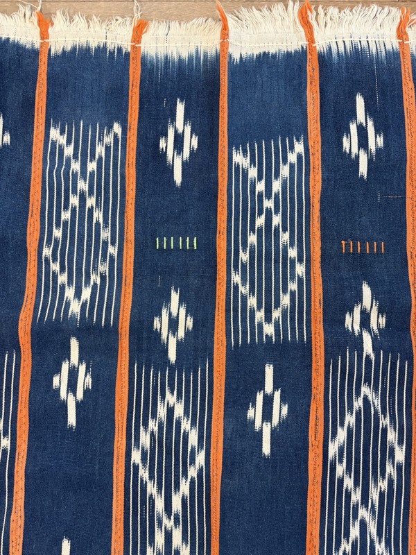 Vintage African Indigo Baule Fabric Orange Stripes Mudcloth 55”L x 41”W (2)463 gallery
