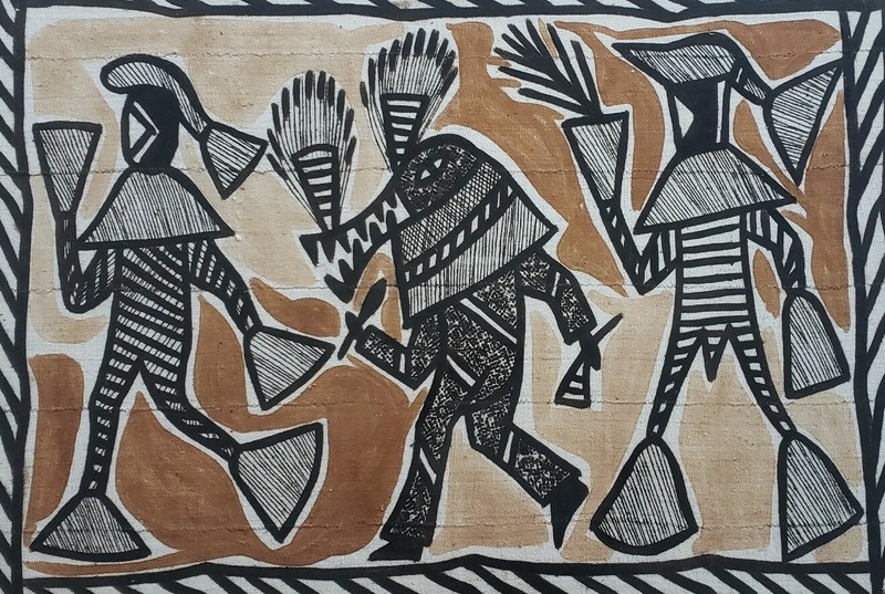 Vintage Framed African Textile Art Korhogo Mud Cloth Senufo Tapestry Ivory Coast