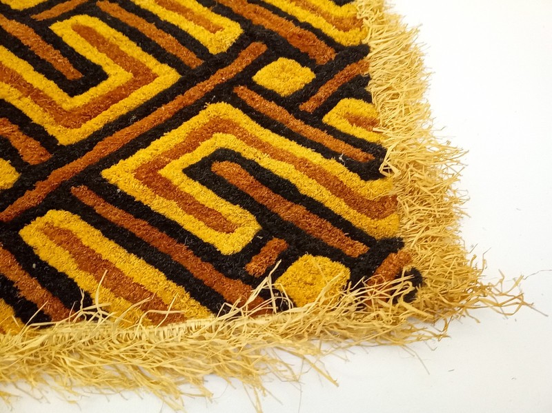 Vintage African raffia textile Kuba Kasai geometric 28x23" gallery