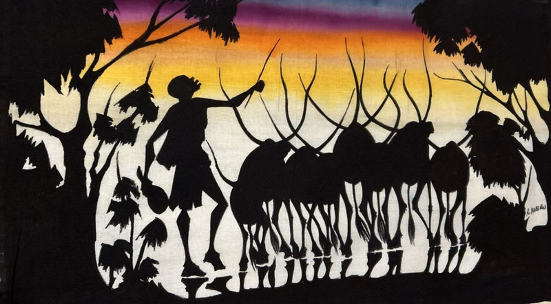 Vtg African Batik Fabric Wall Art Wax Textile Signed R Mubiru 27” x 16” Animals gallery