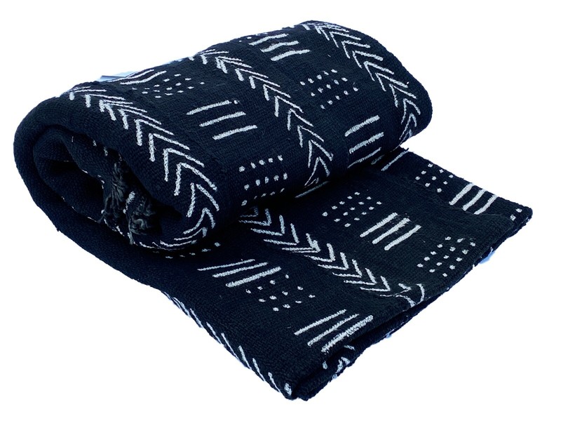 African Bogolan Black and White Mud Cloth Textile Mali 43 » by 62″
