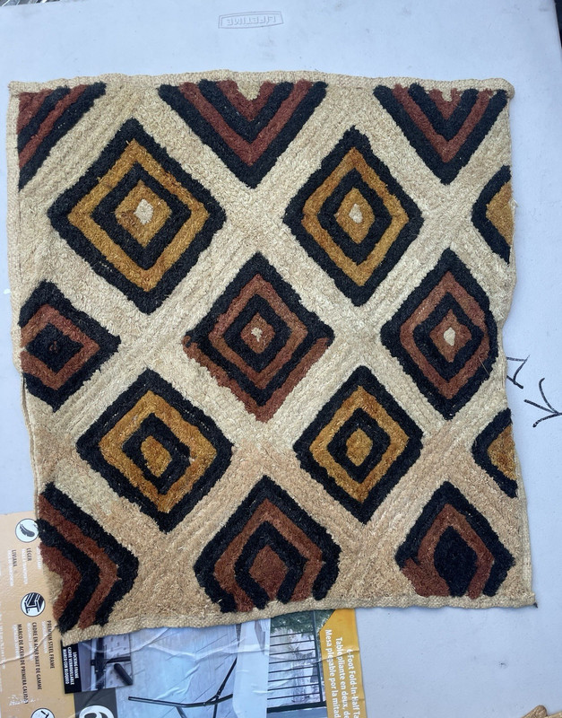 African Kuba Cloth Panel – Handwoven Raffia – Shoowa Cut Pile Geometric Art