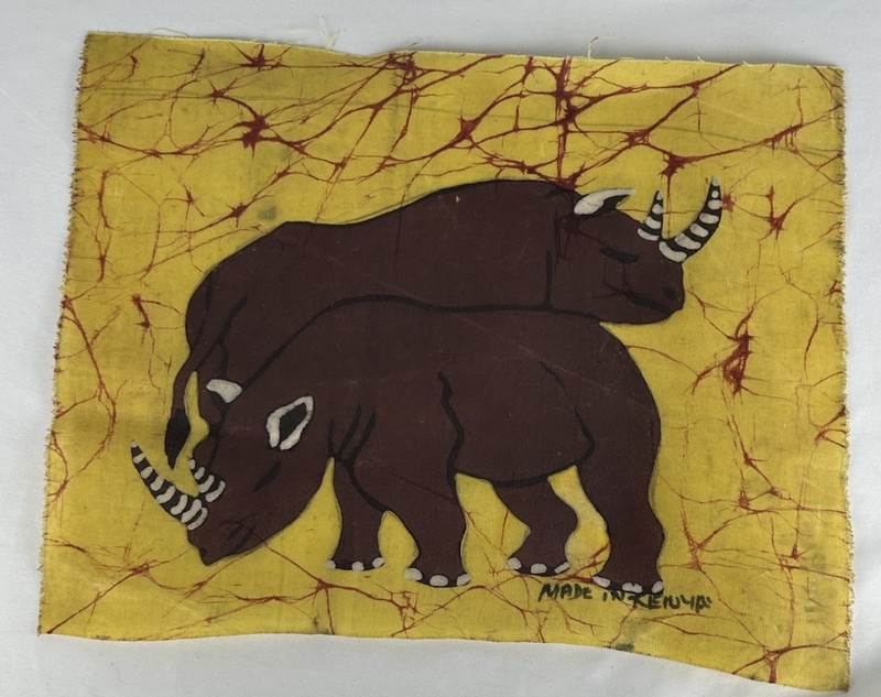 Batik African Art Panel Fabric Made In Kenya Rhinoceros Rhino Animals Tribal