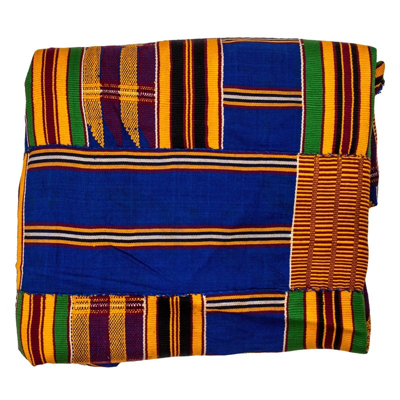 African Ashanti Kente Cloth Blue Tones Ghana Multicolor Cotton Handmade