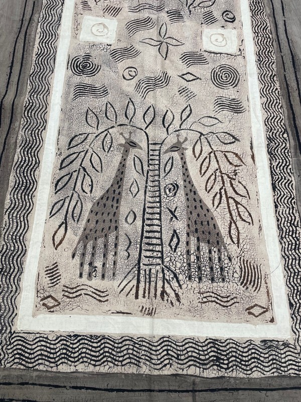 Vintage Artisan African Batik Fabric Hand Painted Wall Art Runner 68x25" Giraffe gallery