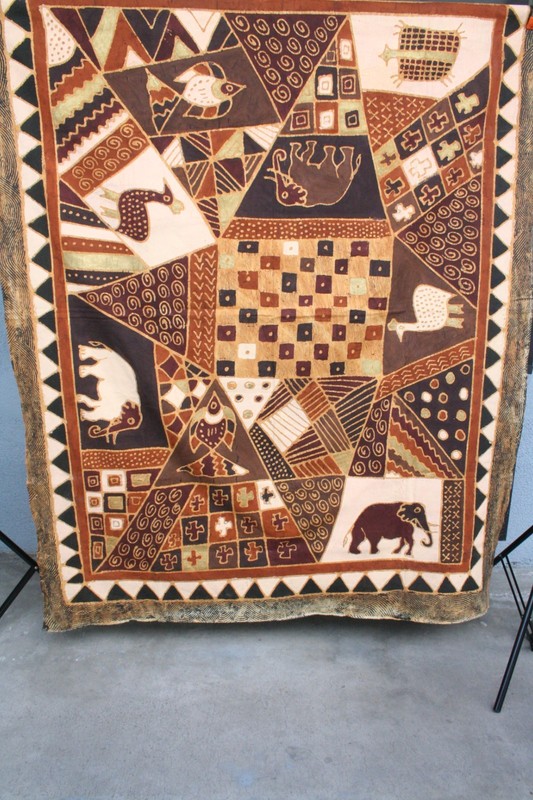 Zimbabwe Batik Handmade Tapestry Folk Art African Elephant Sadza 61X78 VTG gallery
