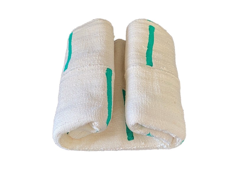 African Bogolan Textile Mud Cloth White & Green 43″ by 60″