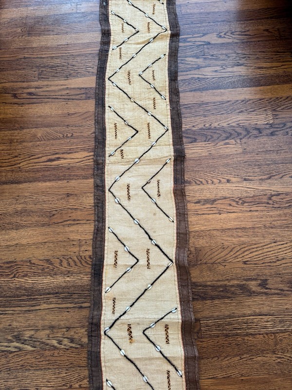 Vtg Long African Kuba Cloth Cowrie Shell Handwoven Tribal Textile 80” RARE Congo gallery