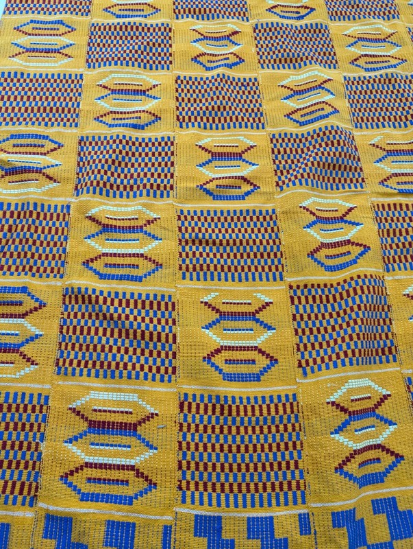 Vintage African Handwoven Patchwork Ghanaian Multicolor Kente Cloth 126x78in gallery