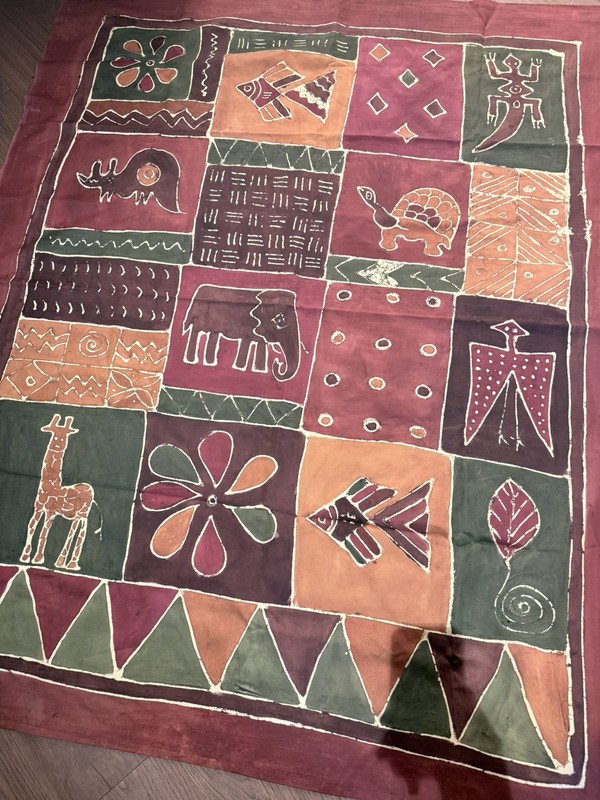 Rare 74” x 60” Batik Tapestry Zimbabwe Folk Art African Sadza Fabric Handmade gallery