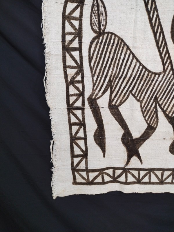 Vintage African Korhogo Mud Cloth Côte d’Ivoire Hand Painted Tribal Textile Rust gallery
