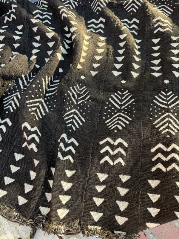 Vintage African Black Mudcloth Textile Throw 57” L x 39” W Textile | No. 182