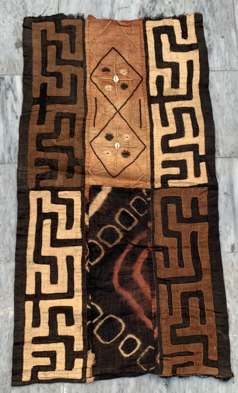 2×4 Antique African Kuba Showa Cloth Raffia Handmade Textile Natural Woven
