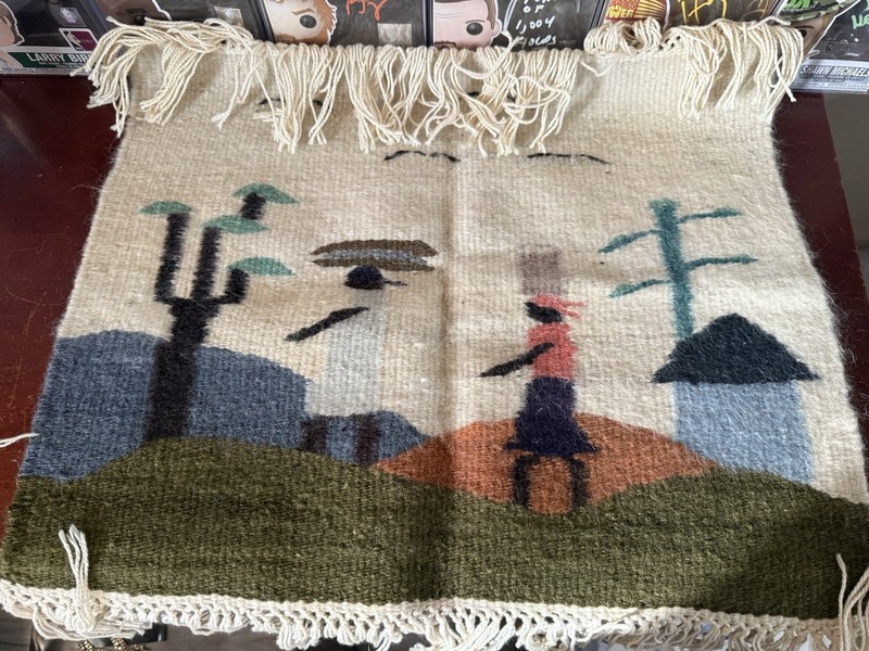 African Wool (maybe Mohair?) Hanging Wall Tapestry Hand Woven Lesotho 22”x17” gallery
