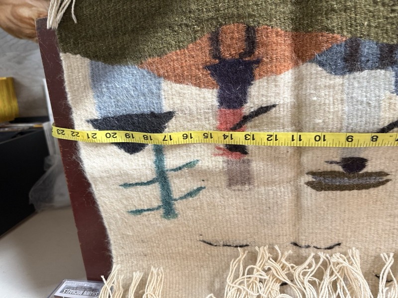 African Wool (maybe Mohair?) Hanging Wall Tapestry Hand Woven Lesotho 22”x17” gallery