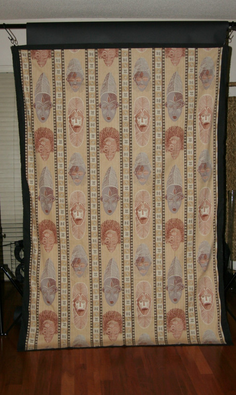 African Mask Screen Print Textile Zimbabwe Handmade VTG 60"X84" Cotton Fabric gallery