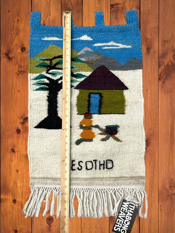 African Wool Tapestry Wall Hanging Hand Woven Art from Kingdom of Lesotho 16x30” gallery