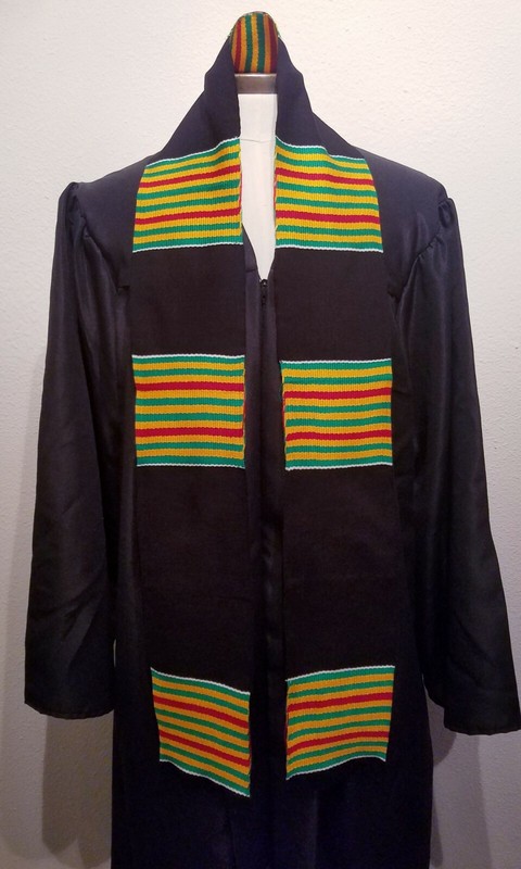 Black with Gold, Red, and Green African Kente Graduation Stole gallery