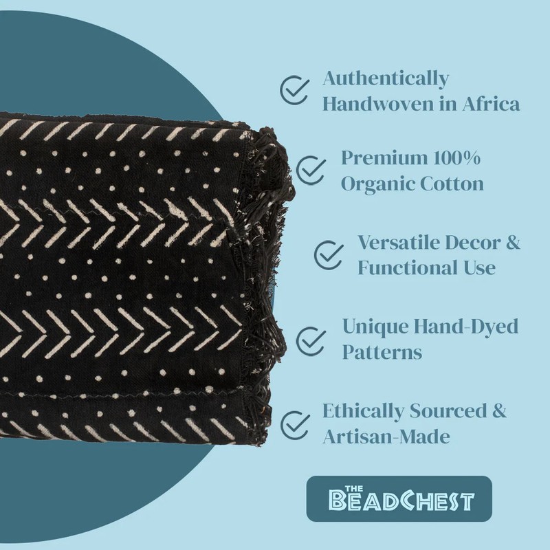 Ebony Black Bogolan Mali Mud Cloth Dotted Arrow Design African Black and White gallery