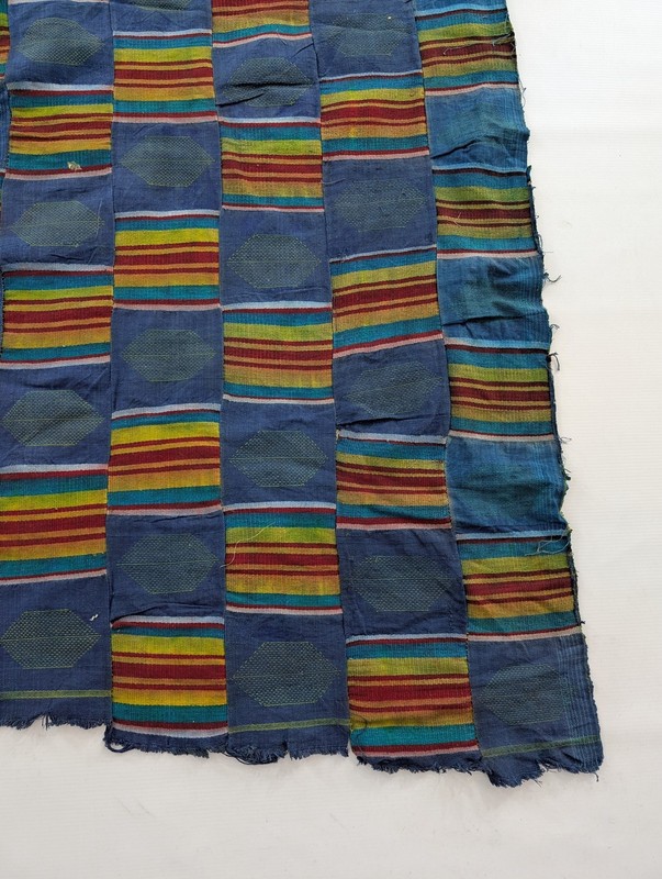 Vintage African Handwoven Patchwork Ghanaian Kente Style Textile 112x57in gallery