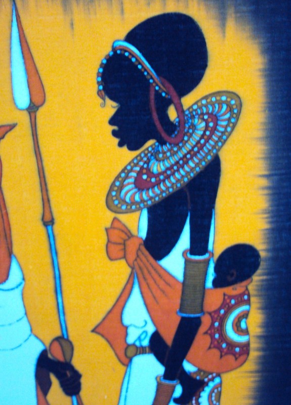 SIGNED ORIGINAL 32" VINTAGE MAASAI BATIK ART African Textile LARGE RICH COLOR!! gallery
