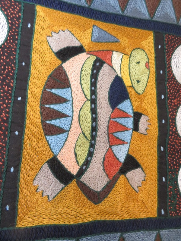 African Hand Made Art Embroidered Placemat Tapestry Place Mat, Signed, 17" x 12" gallery