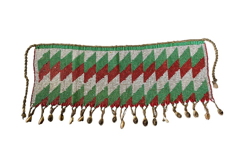 #1423 Vintage Ceremonial Skirt Kirdi Beaded Cache Sex Pikuran Cameroon 18.5" w gallery