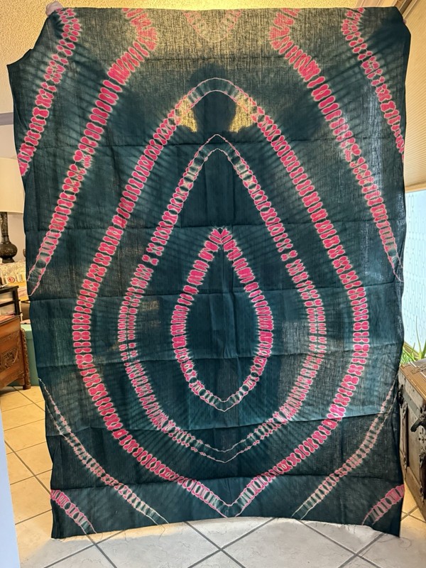Fabric from Ghana Tie-Dyed Textile Pink and Green, 52” x 1.75 Yards gallery