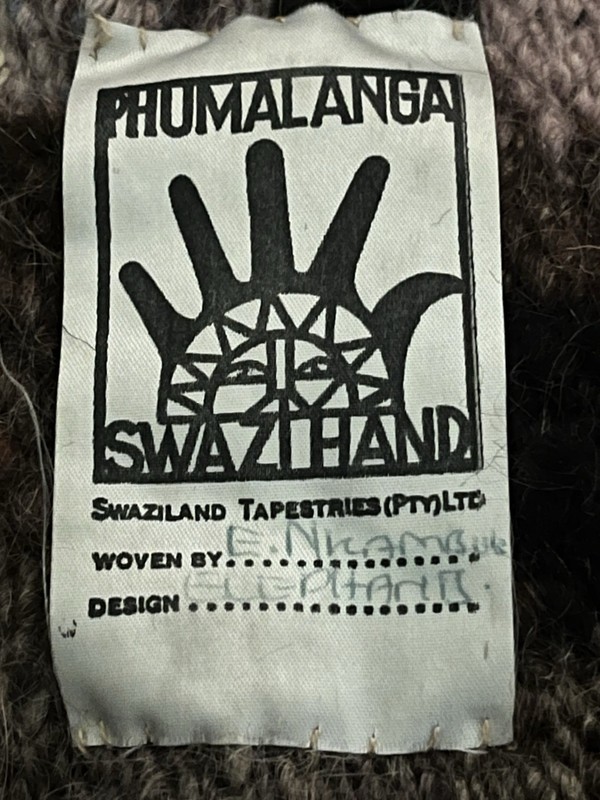 Phumalanga Swazihand Mohair Tapestry African Folk Art Elephants Artist Signed gallery