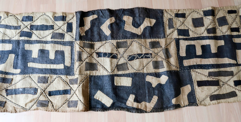 Vintage African Kuba Cloth 160" x 22" Handwoven Raffia Long Panel Congo Textile gallery