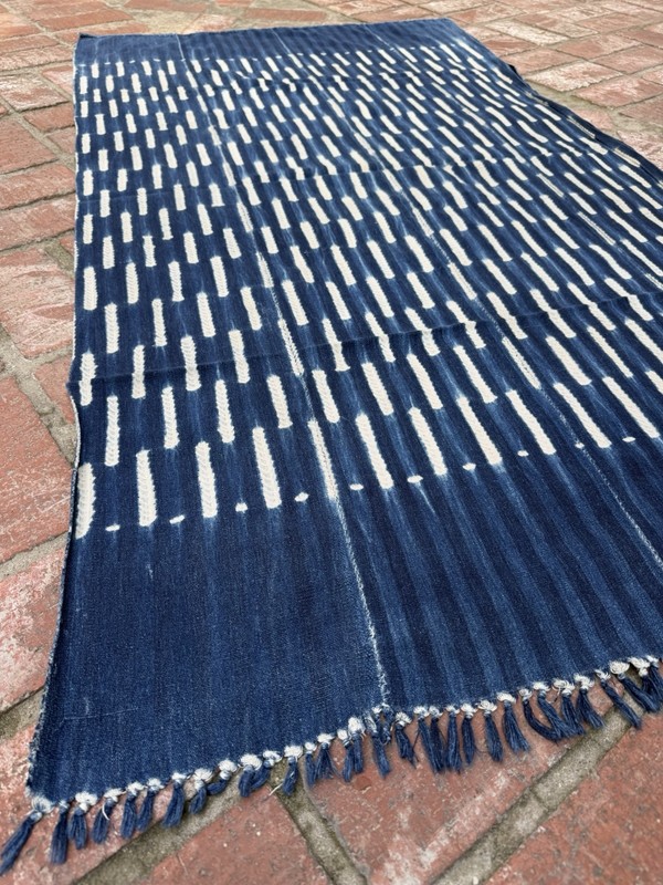 Vintage African Indigo Denim Shibori Mudcloth 63” L x 36” W Textile | No. 105