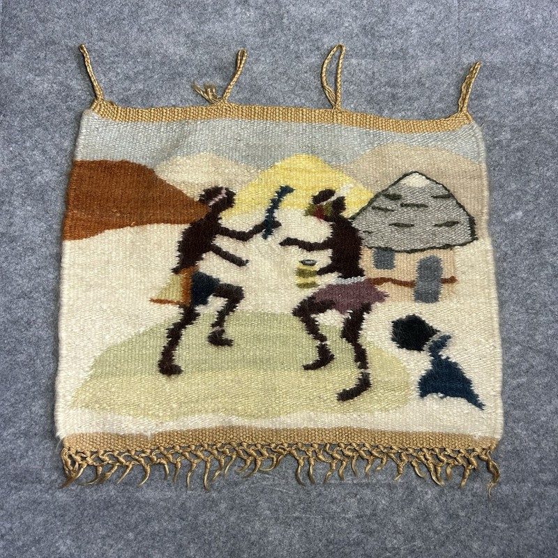 Lesotho Mohair Wool Tribal Handwoven Tapestry 23” X 18”